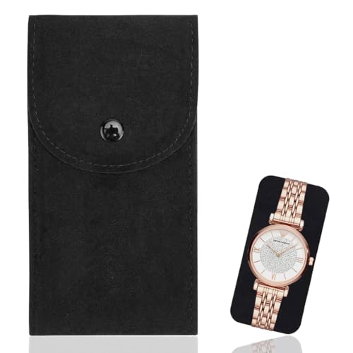 JEYORZY Bolsa de Almacenamiento para Reloj Portátil de Franela, Organizador de Joyería para Viajes (Negro)