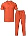 LecGee Men's Fashion 2 Piece Outfits Short Sleeve Button Down Shirt and Drawstring Pants Set Tracksuit(Orange,L)