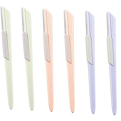 Mikinona 6 個 ステンレス製の眉ナイフ 目 顔 眉カミソリ かみそり カット ブレード スライドカバー付き眉シェーバー 眉毛シェーバーツール 女性の眉毛トリマー ヒゲ剃り道具 プラスチック