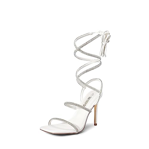 DREAM PAIRS High Heels Stilettos for Women - Strappy Gladiator Sexy Square Toe Open Toe Dressy Pumps Sandals 6.5 White