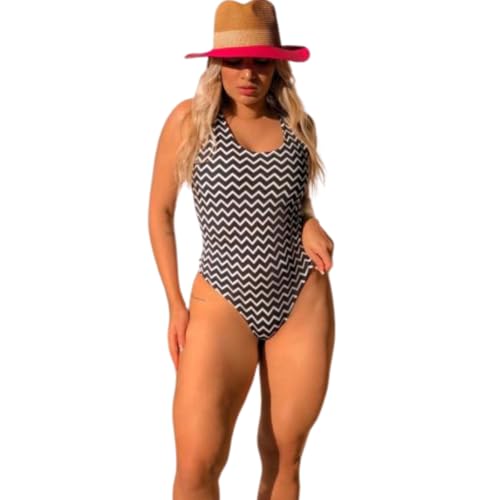 Biquini Maio Feminino Praia Bojo Branco Body Zig Zag Preto (BR, Alfa, M, Regular, Zig Zag Preto)