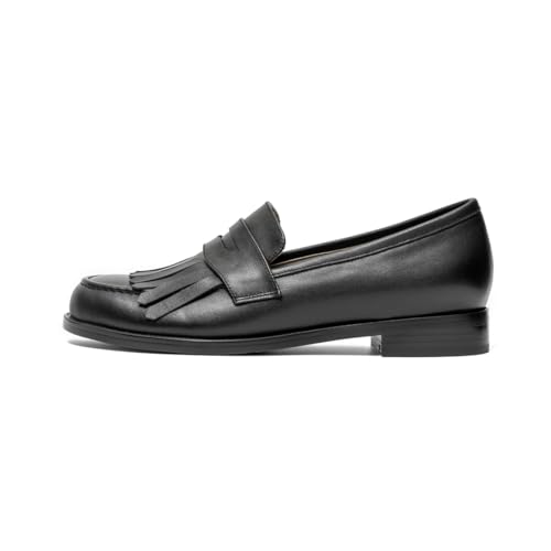 Image of ONEENO Women's Flat Leather Fringe Loafer | Office Shoes