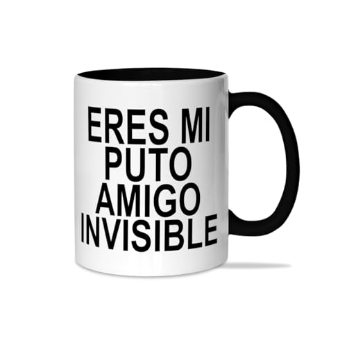 LINFORMAL - Taza de Cerámica 350ml - Ideal para el Desayuno y Tomar Café - Tazas Originales para Regalar - Humor Sarcástico - Apta para Microondas y Lavavajillas - Eres mi Put@ Amigo Invisible