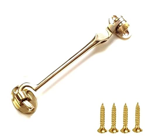 TERF® 100mm Heavy Duty Polished Brass Cabin Door Hook and Eye Lock 100mm (4 inch) Cabinet Latch including Fixing Screw For Door Gate Window Closet Shed Latch