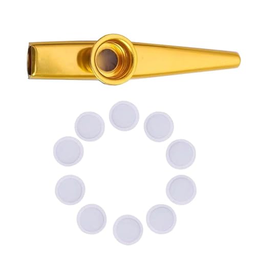 NGCG Metal Kazoo with 10 Flute Membranes Mouth Kazoo Musical Instruments Good Companion for Ukuleles, Violin, Guitar,Piano, Gold
