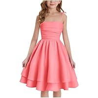 Fille Robe Bustier D'Été Vêtements Solid Chic Robe Élégant A-Ligne Robes sans Manches Vêtement Décontracté Funky Habillement Mi-Longue Mes Commandes Pastèque Rouge, 10-11 Ans