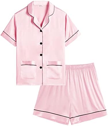 SWOMOG Kids Satin Pajamas Sets Silk Button-Down Pjs Boys Girls Short Sleeve Nightwear Comfy Kids Lounge Set