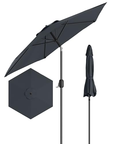 7.5FT Outdoor Patio Umbrella, Outdoor Table Umbrella, Market Umbrella with Push Button Tilt and Crank, 6 Sturdy Ribs UV Protection Waterproof for Garden, Deck, Backyard, Pool (Grey)