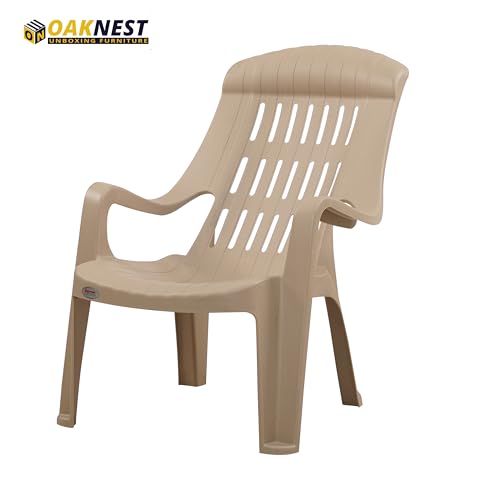 Image of Oaknest Supreme Comfy Relaxing Chair - Ergonomic High-Back Plastic Armchair for Home, Garden, Balcony & Patio | Heavy-Duty, Weather-Resistant & Easy to Clean | Dark Beige | Set of 2