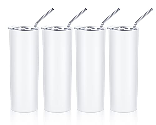 20 Oz Skinny Tumbler Set, Skinny Stainless Steel Tumbler Set with Lids, Insulated Skinny Slim Water Tumbler for Diy, White(Not for Sublimation,Not Straight)
