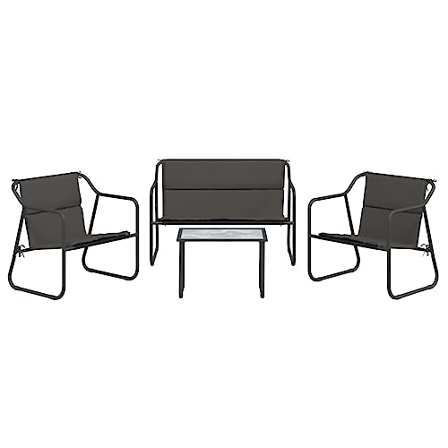 Salon de jardin textilène coussins épais table basse acier anthracite