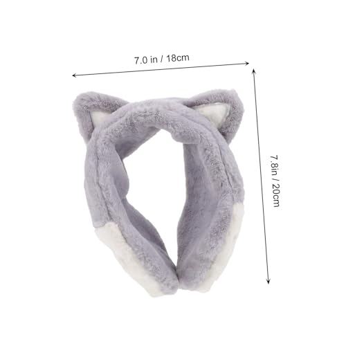 NOLITOY 2pcs Creative Cat Ear Earmuffs for Women Plush Ear Warmers with Unique Cat Design Soft and Comfortable for Winter Use Gray and Beige2