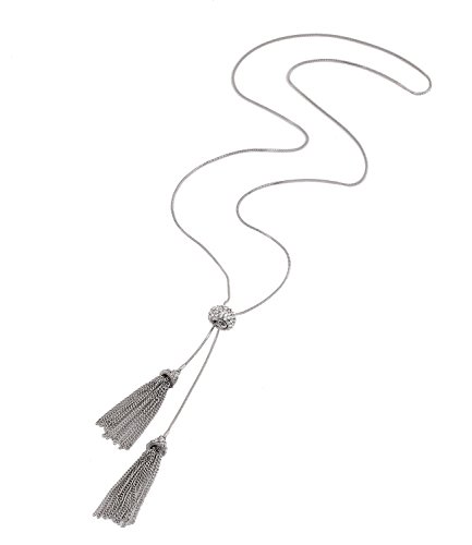Jertocle Tassel Pendant Lariat Y Necklace Long Snake Chain Necklaces With Adjustable Crystal Slider Ball (Silver) #TOP3