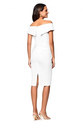 Image of Xscape Women's Bodycon Midi Off-The-Shoulder Ruffle Dress with Center Back Zipper, Petite & Plus Size