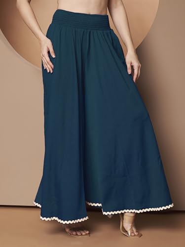 Image of KZULLY | Palazzo for Women | Solid & Printed | Stylish Wide-Leg | Comfortable Elastic Waist Bottomwear