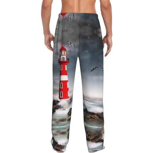VOSERY 3d Lighthouse in the Surf Mens Pajama Pants, Soft Sleep Pj Pants for Men, Mens Lounge Pajama Bottoms with Pockets3