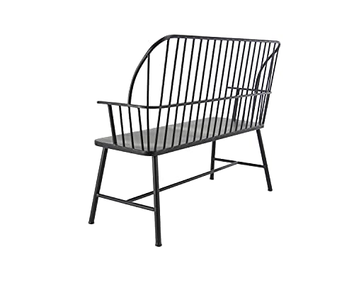 Deco 79 Metal Grill Style High Back Frame Outdoor Bench With Trestle Legs And Armrests, 48" X 19" X 38", Black #TOP5