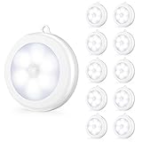 Mlambert Upgraded Motion Sensor LED Night Light, Cordless Battery-Powered Puck Light Magnet Closet Light, for Stairs, Kitchen, Cabinet (10 Pack, White)