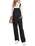 luvamia Overalls Women Loose Fit Denim Bib Baggy Overall Jumpsuit Straight Wide Leg Stretchy Jean Pants Fashion Black Size Medium Fits US 8-10