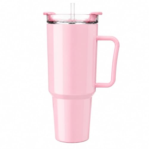 Image of SR Plastic Tonny Tumbler with Handle, Straw & Lid, - Mug with Lid | Reusable Plastic Coffee Sipper Mugs with Lid & Straw | Large Tumbler for Travel Mug Water Cup for Gym, Office & Outdoor Use (Pink)