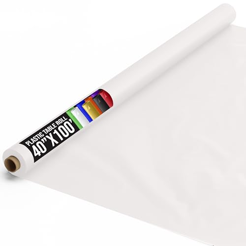 Exquisite White 40x100'' Plastic Rectangular Tablecloth Roll - Premium Quality, Disposable, Spill Resistant, All-Season