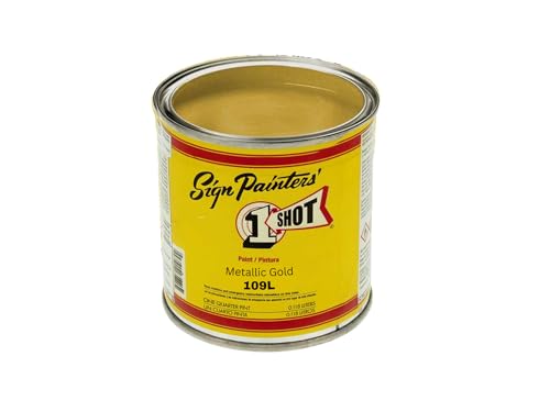 1 Shot Lettering Enamel Paint, Professional Pinstriping and Lettering Paint 4 OUNCE CAN 109L/4Z (109L- Metallic Gold)