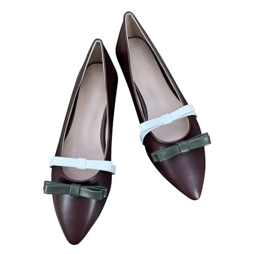 Hee grand Women's Bowknot Pointed Toe Ballet Flats Soft PU Leather Business Office Dress Shoes