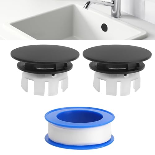 Ulluthu 2 PCS Cache de Trop-Plein d'Évier et Cuivre, Bouchon Trop Plein Lavabo, Anneau de Débordement D'évier, Couvercle de Trop-Plein avec Une Bobine de Ruban PTFE...