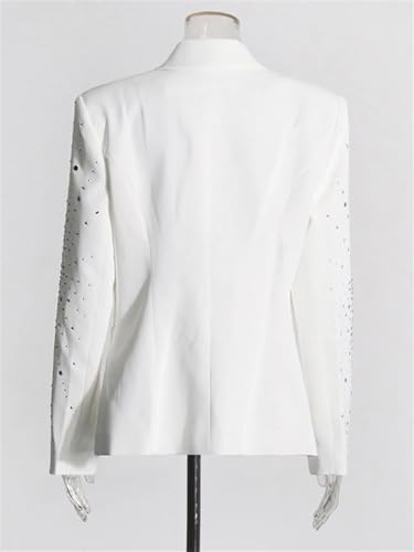 Women Sexy Deep V Neck Rhinestones Blazer Long Sleeve Single Button Jackets Office Evening Party Coats3