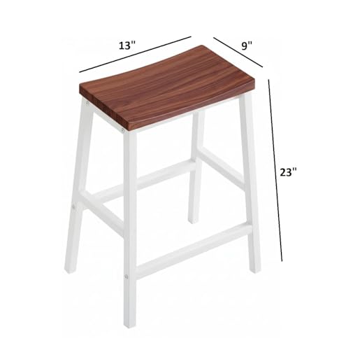 Image of STUDIO AXIS Wooden Bar Stool Set of 2 for Kitchen Counter | Wooden Seat with White Frame High Stool | Counter Height Bar Chairs for Kitchen Island, Home Bar & Cafe