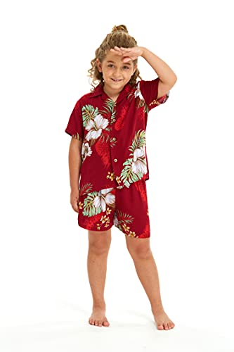 Image of Matchable Family Hawaiian Luau Men Women Girl Boy Clothes in Pineapple Garden Burgundy