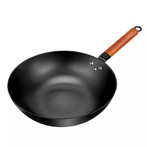 Sartén de hierro fundido hecho a mano Wok Sartén antiadherente Cocina Sopa Sartén Cocina de Inducción Universal (A, 32cm)