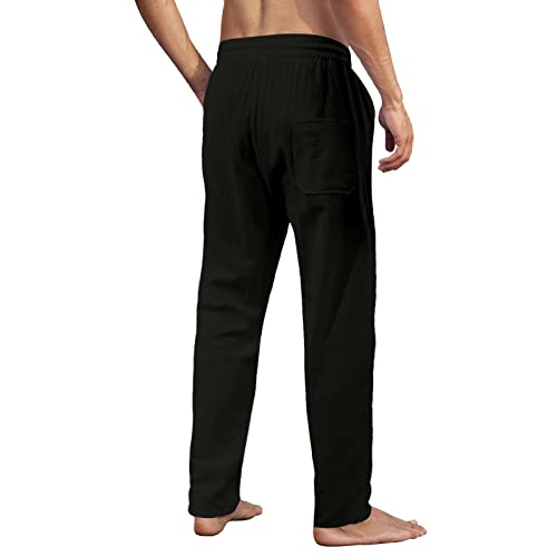 MorwenVeo Men's Linen Pants Casual Long Pants - Loose Lightweight Drawstring Yoga Beach Trousers Casual Trousers - 6 Colors