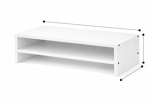 Image of Enigmatic Woodworks Wooden Monitor Stand with Storage Organizer for Desk, Tables, Office, Home, Studio, Study Table (White)