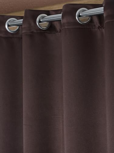 Image of Home Sizzler 1 Piece Thermal Insulated Solid Blackout Triple-Weave Grommet Polyester Curtains - 9 Feet Long, Brown