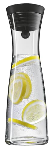 WMF Basic - Botella de Agua de Cristal 1 litro, Sistema de Cierre Close Up, Tapa de Silicona, Negro