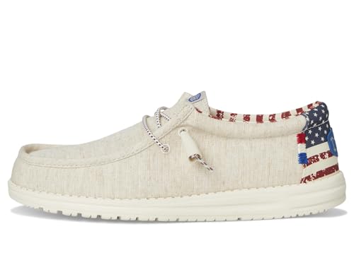 Image of Hey Dude Wally Patriotic Slip-On Casual Shoes for Men and Women - Canvas Upper - Textile Lining - Moc Toe Off-White Patriotic EU 38 (US Women's 7) Medium