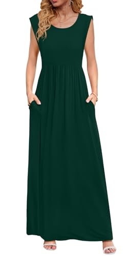 Image of DB MOON Womens 2026 Maxi Dresses Empire Waist Long Summer Dress Casual Cap Short Sleeve Sundress with Pockets