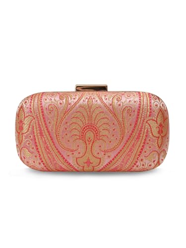Image of THE TAN CLAN Elora Banarasi Long Clutch Purses Luxury Handbags Bag for Women - Elegant Evening Handbag, Stylish Purse with Magnetic Closure