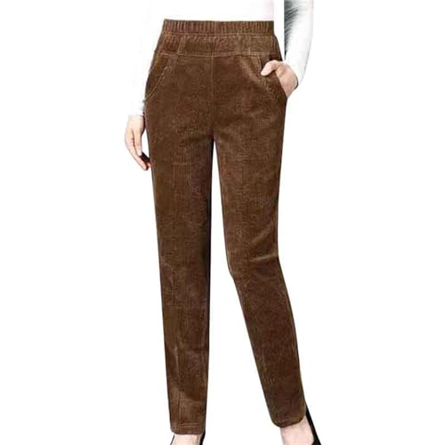 Pantalón de Terciopelo Acanalado Elástico para Mujer - Invierno Leggings Gruesos y Cálidos Pantalones de Color Sólido Pant de Cintura Alta Pants Chic Pantalones Relajados Pantalón con Dos Bolsillos