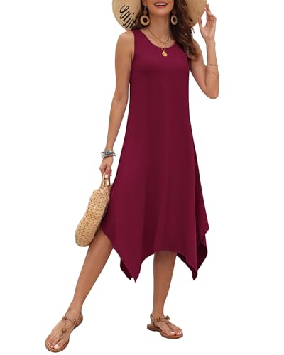 Image of AUSELILY Women's Summer Dresses Casual Sleeveless Midi Tank Beach Dress | Women's Asymmetrical Hem Sundress with Side Pockets, Great for Beach, Vacation & Daily Wear