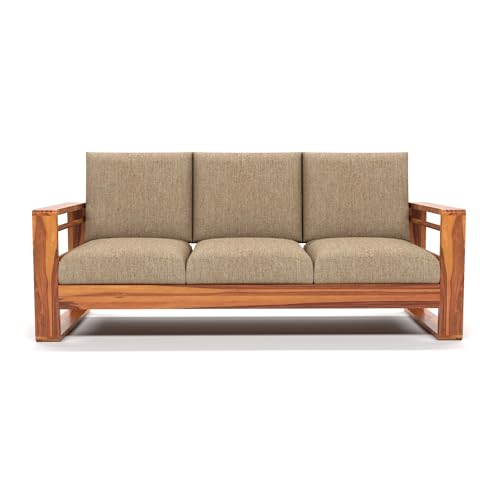 Image of Solid Sheesham Wood 5 Seater Sofa Set | (3+1+1) Five Person Sofa for Living Room | Stylish & Durable 5 Seater Sofa for Office & Home Furniture (Selen Honey, 5 Seater)