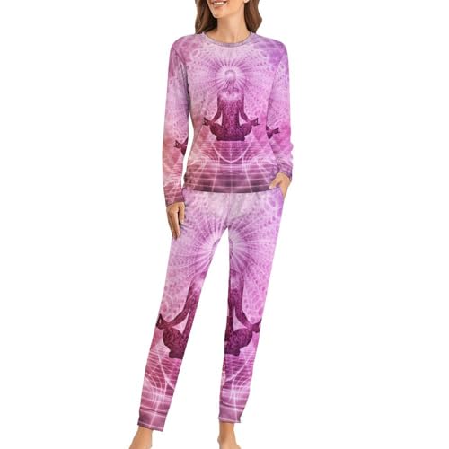 Pyjama femme Chakras avec t-shirt manches longues et pantalon fluide pour nuit confortable