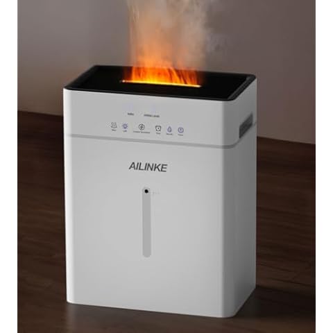 Humidifiers for Bedroom Large Room, AILINKE Cool and Warm Mist Humidifier 10L/2.64Gal, 12H Timer, 3 Speed, Top Fill, Simulated Flame Light, 1000sq.ft Coverage for Home Whole House Plant Yoga Cover