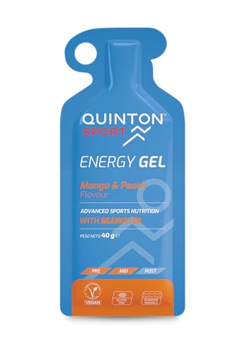 Quinton Sport - Gel Energético con Agua de Mar, Sabor Mango y Melocotón, 100% natural, Vegano, Ratio de Carbohidratos de 2:1.4-40g