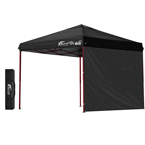 FIELDOOR 組立て簡単!! ワンタッチタープテント G03 スチールフレーム 2.5m 【ブラック/レッドフレーム】 専用横幕/サイドシート1枚付属 風抜けベンチレーション 高耐水加工&シルバーUVカットコーティング 紫外線カット 遮熱