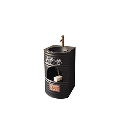 F-HOME Wash Basin, Iron Industrial Wind Washbasins Integrated Storage Sink Creative Washbasin Restaurant Retro Washstand (Color : Black)