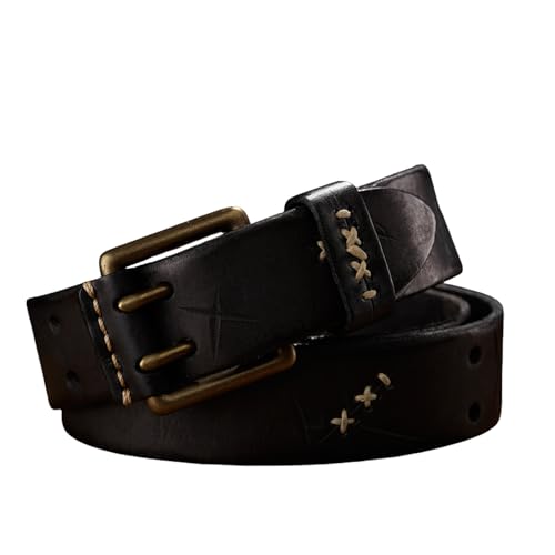 Mens Black Leather Belt Heavy Duty Double Prong Full Grain Casual Belts