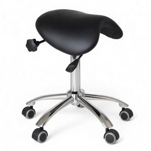 DENGTELI Ergonomic Saddle Chair with Adjustable Swivel castors, Corrects Posture and alleviates Back Pain, Suitable for Offices, Dental clinics, Salons, and Tattoo Studios (Black)