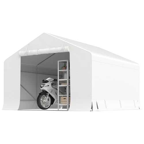 Outsunny Outdoor Motorcycle Garage 3x3 m Waterproof Garage Door and Air Vents, Metal and PE Fabric Tent for Bikes Tools, Anti-UV, White